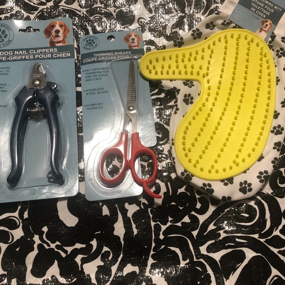 COPY - Dog Grooming Glove Mitt Nail Clippers Thinning Shears Bundle Kit